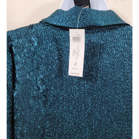 Chico's Traveler Striking Teal Crushed Short Blazer Jacket 2 Large New With Tags - Picture 7 of 7